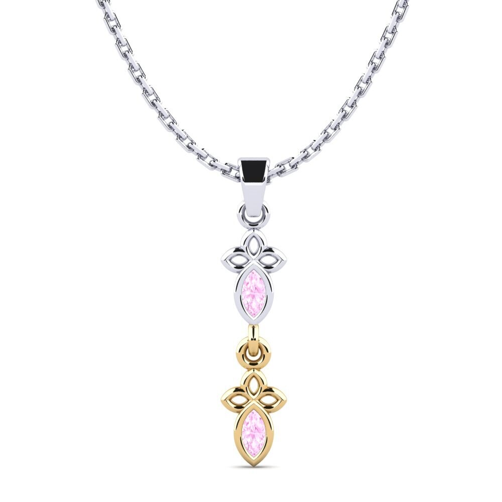 18k Oro Blanco & Amarillo Zafiro Rosado Colgante de Mujer Arintinglyor