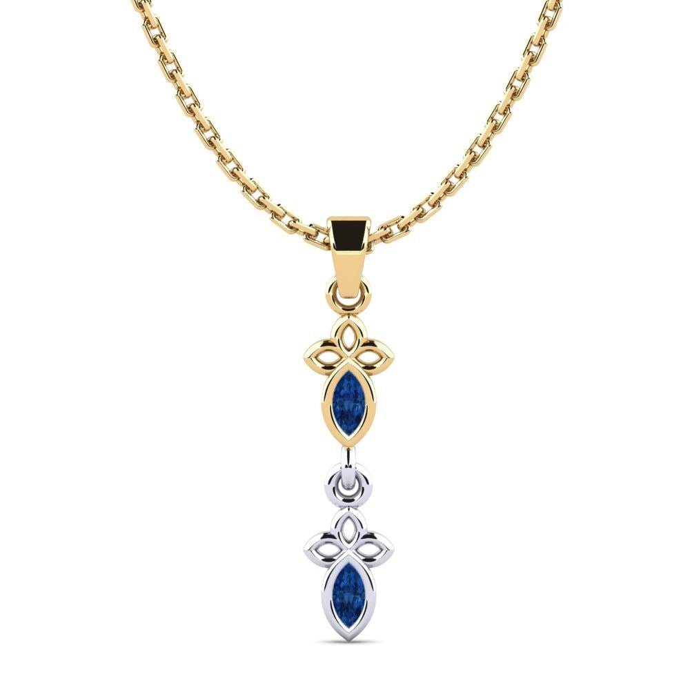14k Oro Amarillo & Blanco Circonita Azul Oscuro Colgante de Mujer Arintinglyor