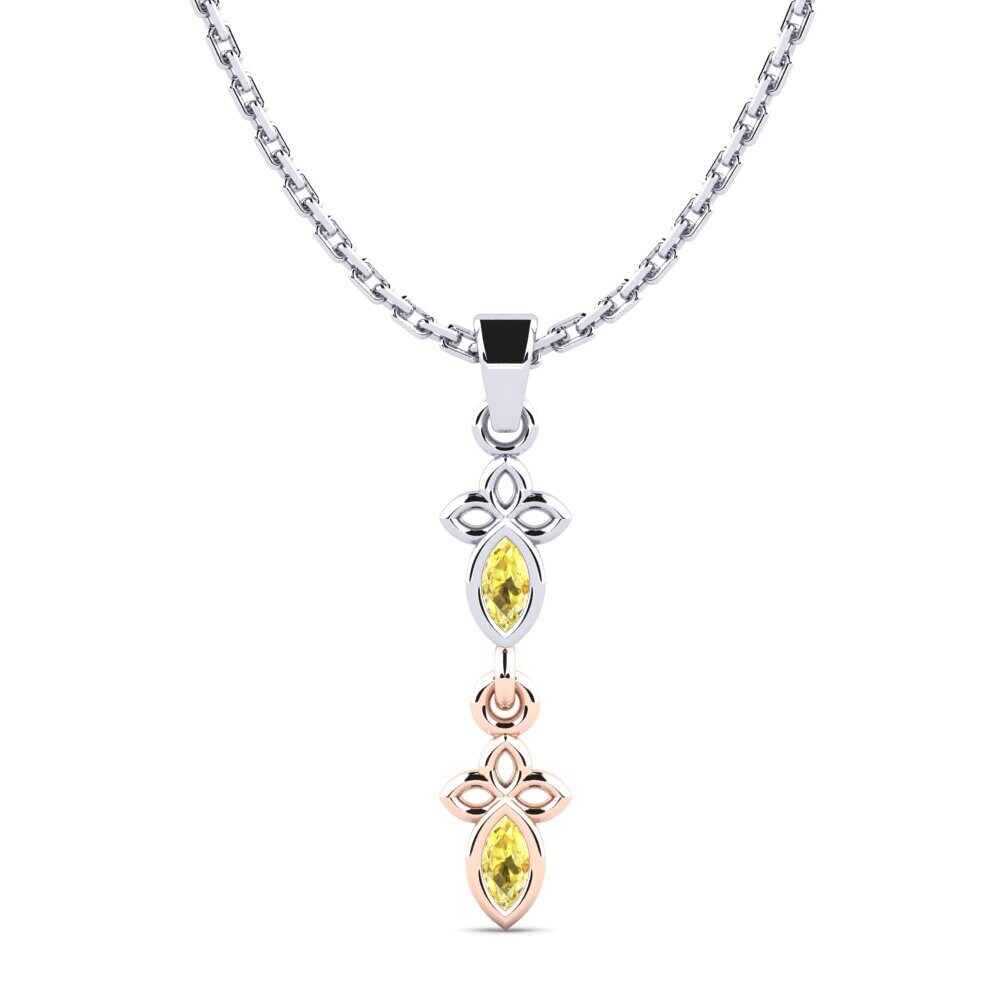 14k Oro Blanco & Rosa Zafiro amarillo Colgante de Mujer Arintinglyor