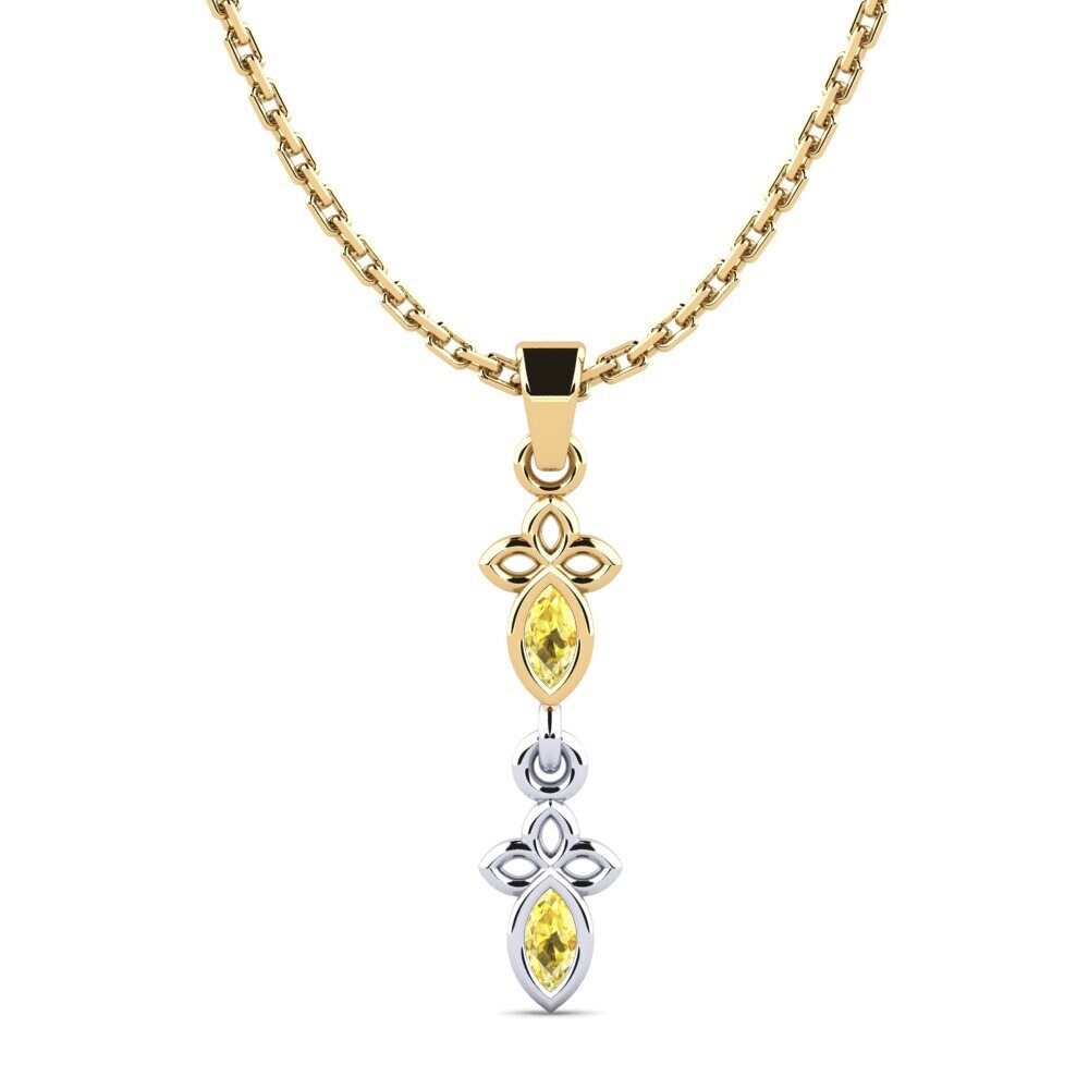 14k Oro Amarillo & Blanco Zafiro amarillo Colgante de Mujer Arintinglyor