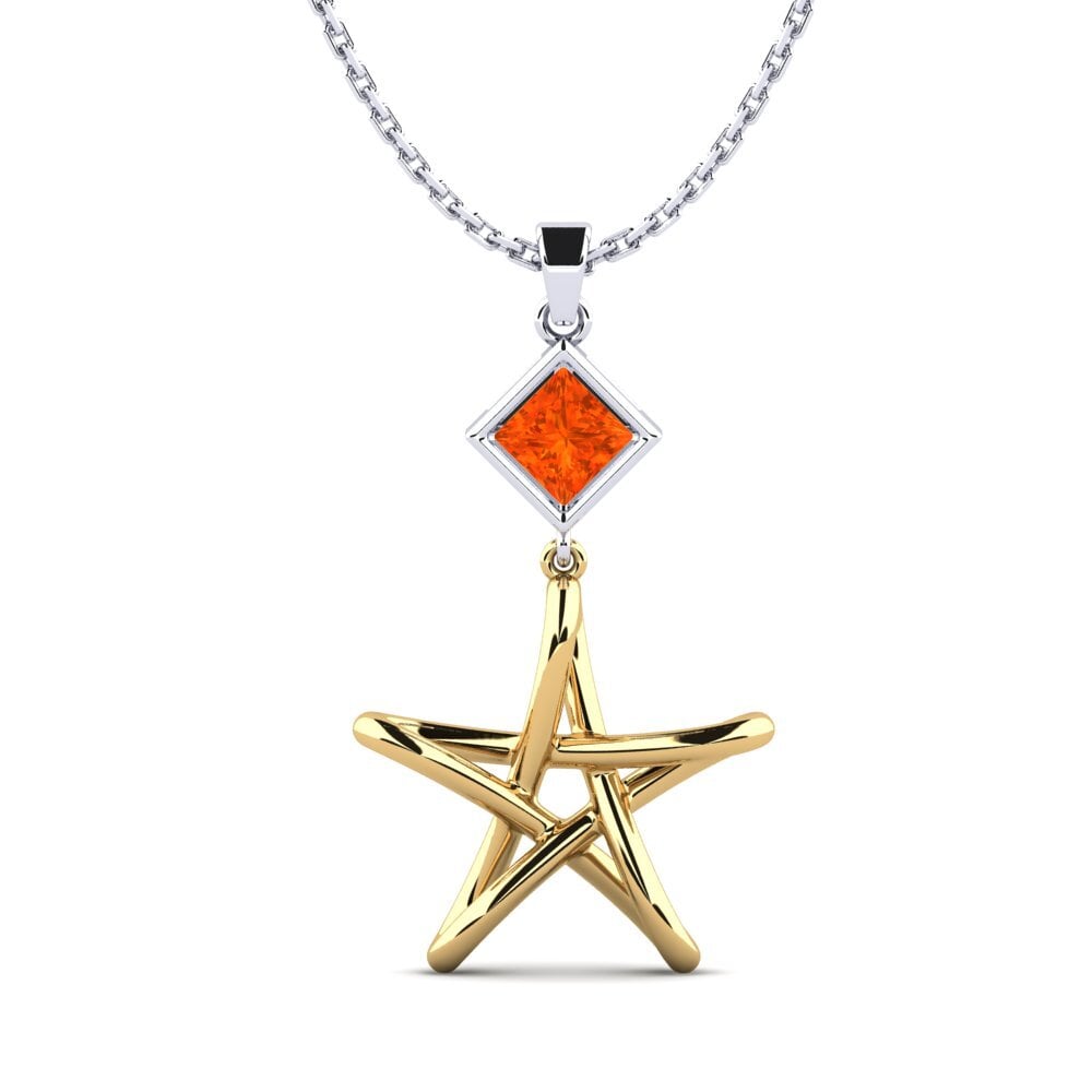 14k Oro Amarillo & Blanco Ópalo Fuego Colgante de Mujer Outargue