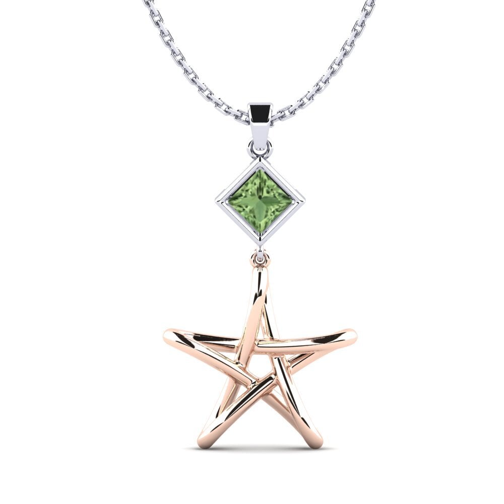 18k Oro Rosa & Blanco Zafiro Verde Colgante de Mujer Outargue