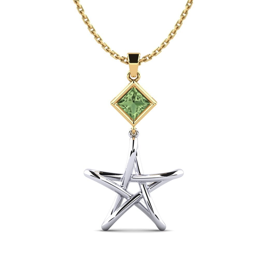 14k Oro Blanco & Amarillo Zafiro Verde Colgante de Mujer Outargue