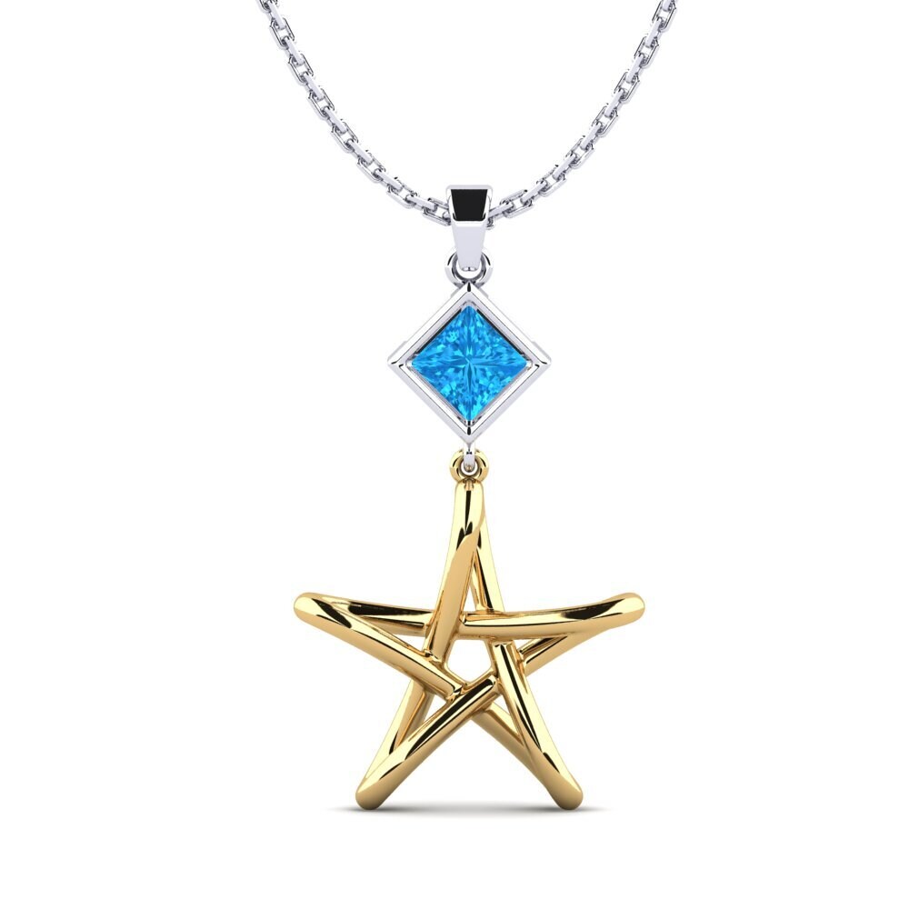 14k Oro Amarillo & Blanco Topacio azul Colgante de Mujer Outargue