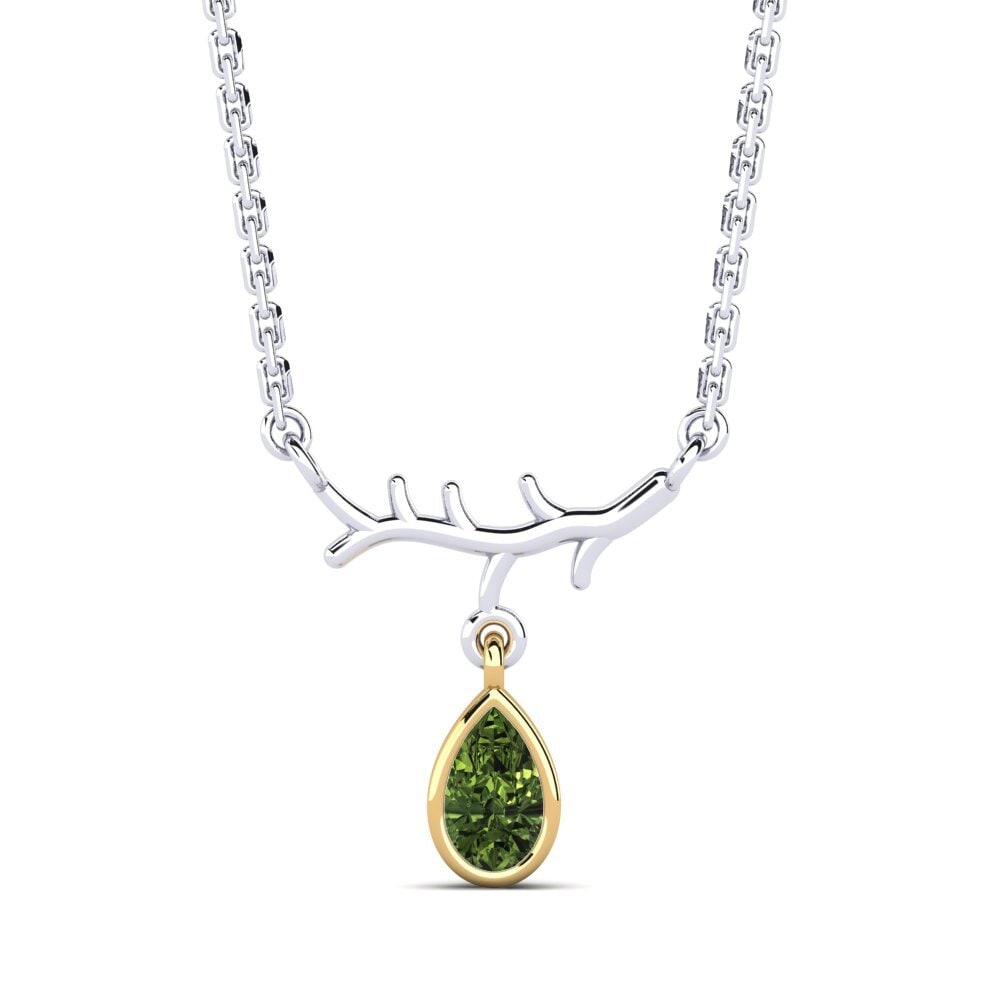 14k Oro Blanco & Amarillo Zafiro Verde Collar de Mujer Pepelexa