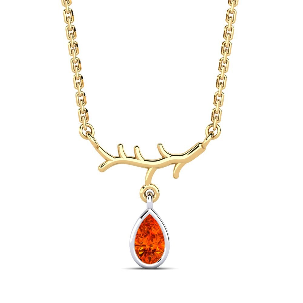 14k Oro Amarillo & Blanco Zafiro Naranja Collar de Mujer Pepelexa