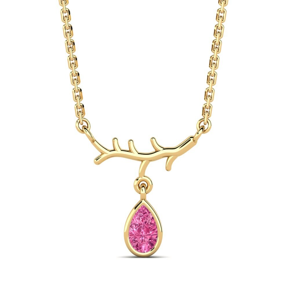 14k Oro Amarillo Turmalina rosa Collar de Mujer Pepelexa