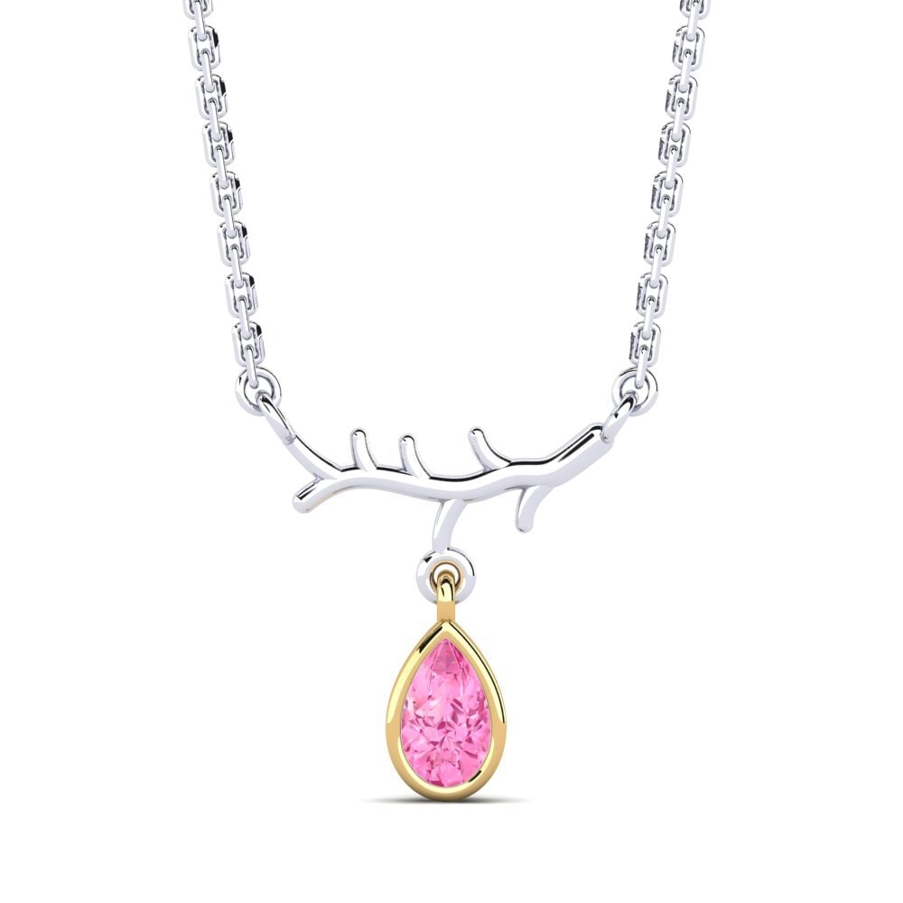 18k Oro Blanco & Amarillo Zafiro Rosado Collar de Mujer Pepelexa