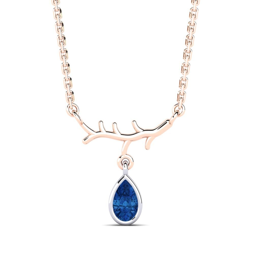 9k Oro Rosa & Blanco Circonita Azul Oscuro Collar de Mujer Pepelexa