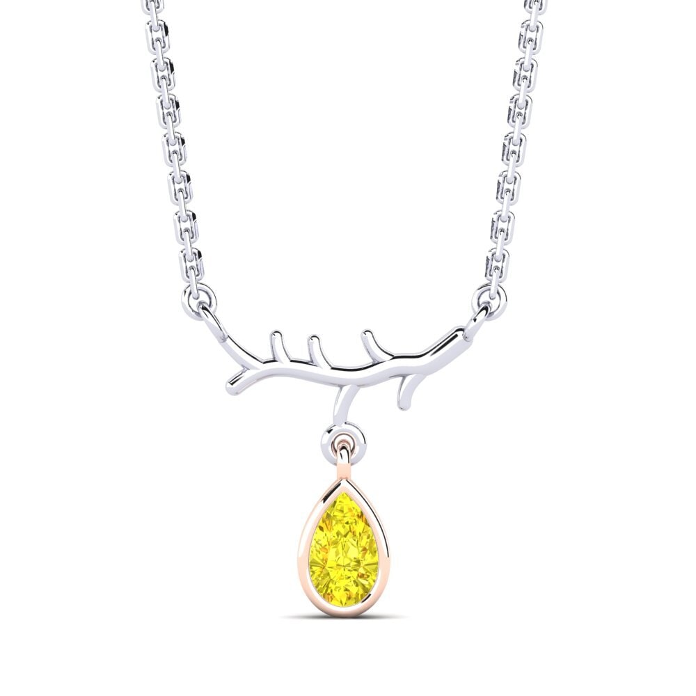 14k Oro Blanco & Rosa Zafiro amarillo Collar de Mujer Pepelexa