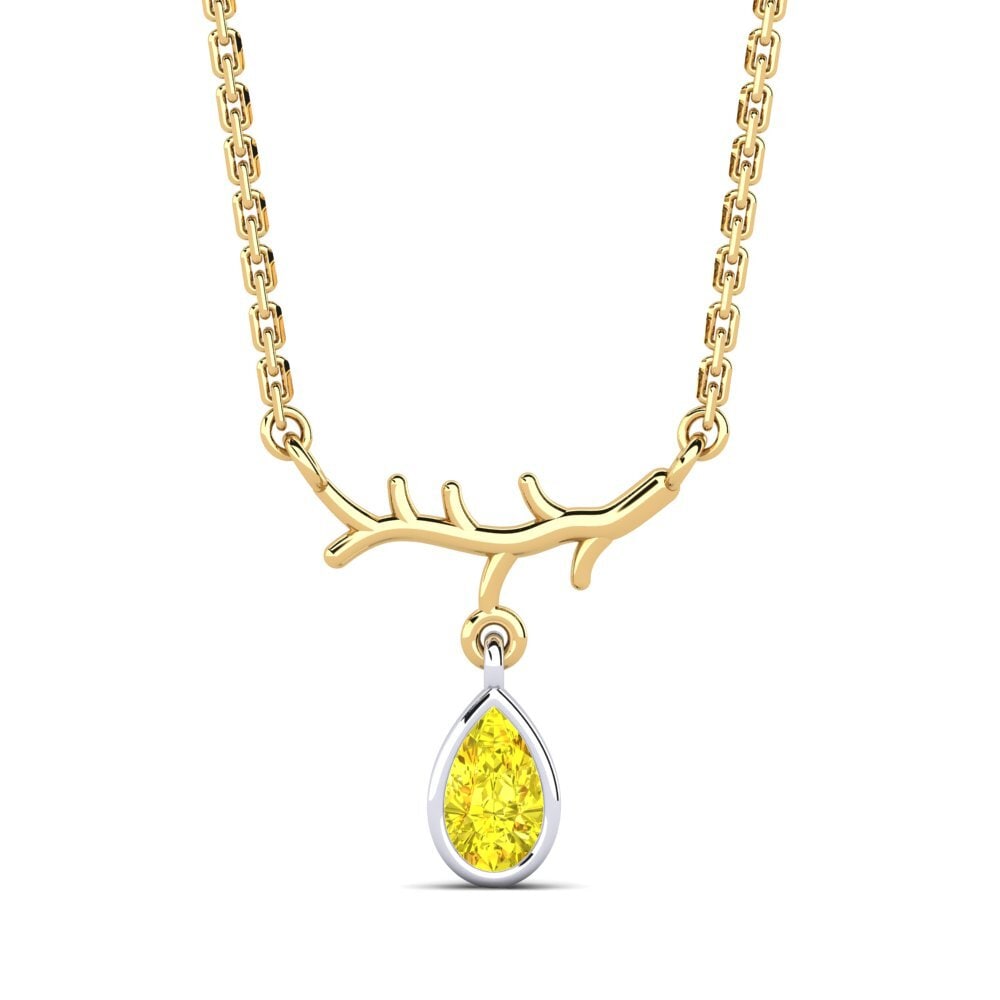 14k Oro Amarillo & Blanco Zafiro amarillo Collar de Mujer Pepelexa