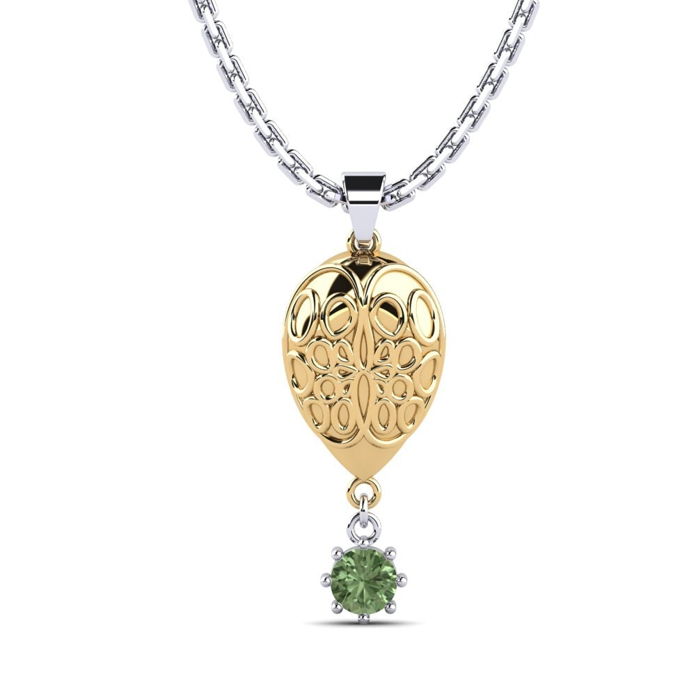 14k Oro Blanco & Amarillo Zafiro Verde Colgante de Mujer Prodotto