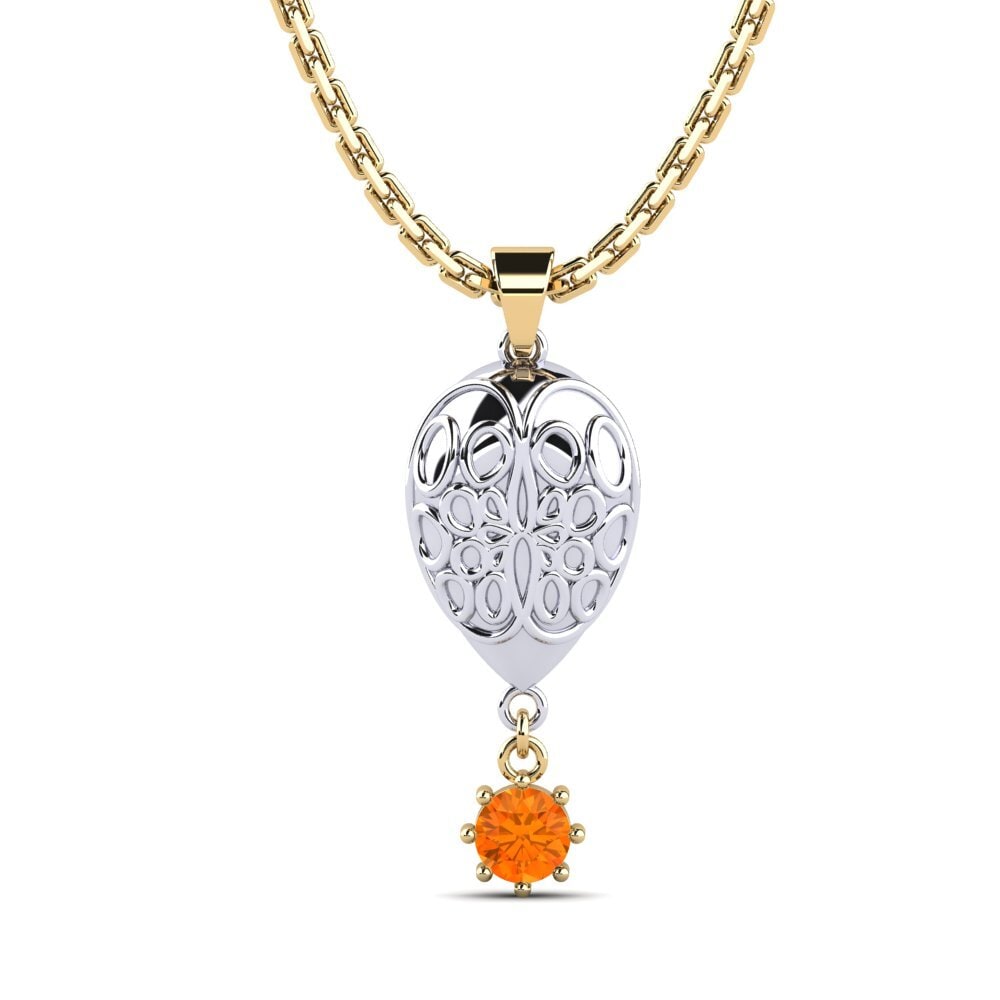14k Oro Amarillo & Blanco Zafiro Naranja Colgante de Mujer Prodotto