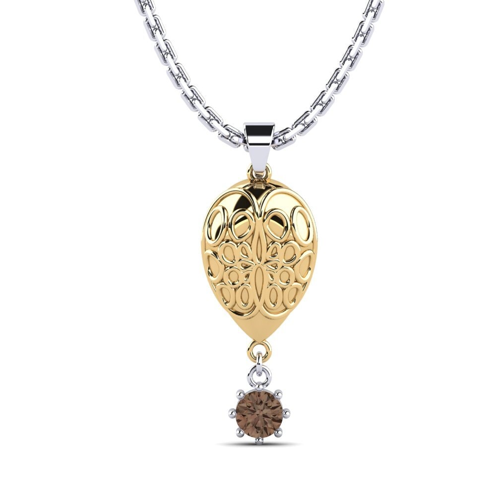 14k Oro Blanco & Amarillo Cuarzo humo Colgante de Mujer Prodotto