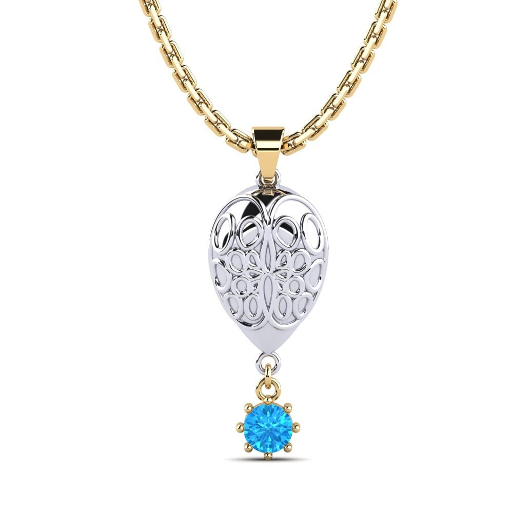 14k Oro Amarillo & Blanco Topacio azul Colgante de Mujer Prodotto