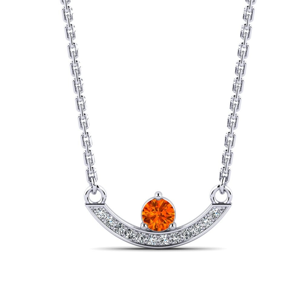 14k Oro Blanco Zafiro Naranja Collar de Mujer Vrille