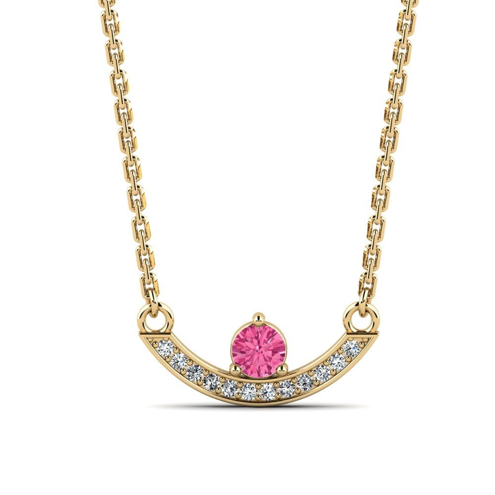14k Oro Amarillo Turmalina rosa Collar de Mujer Vrille