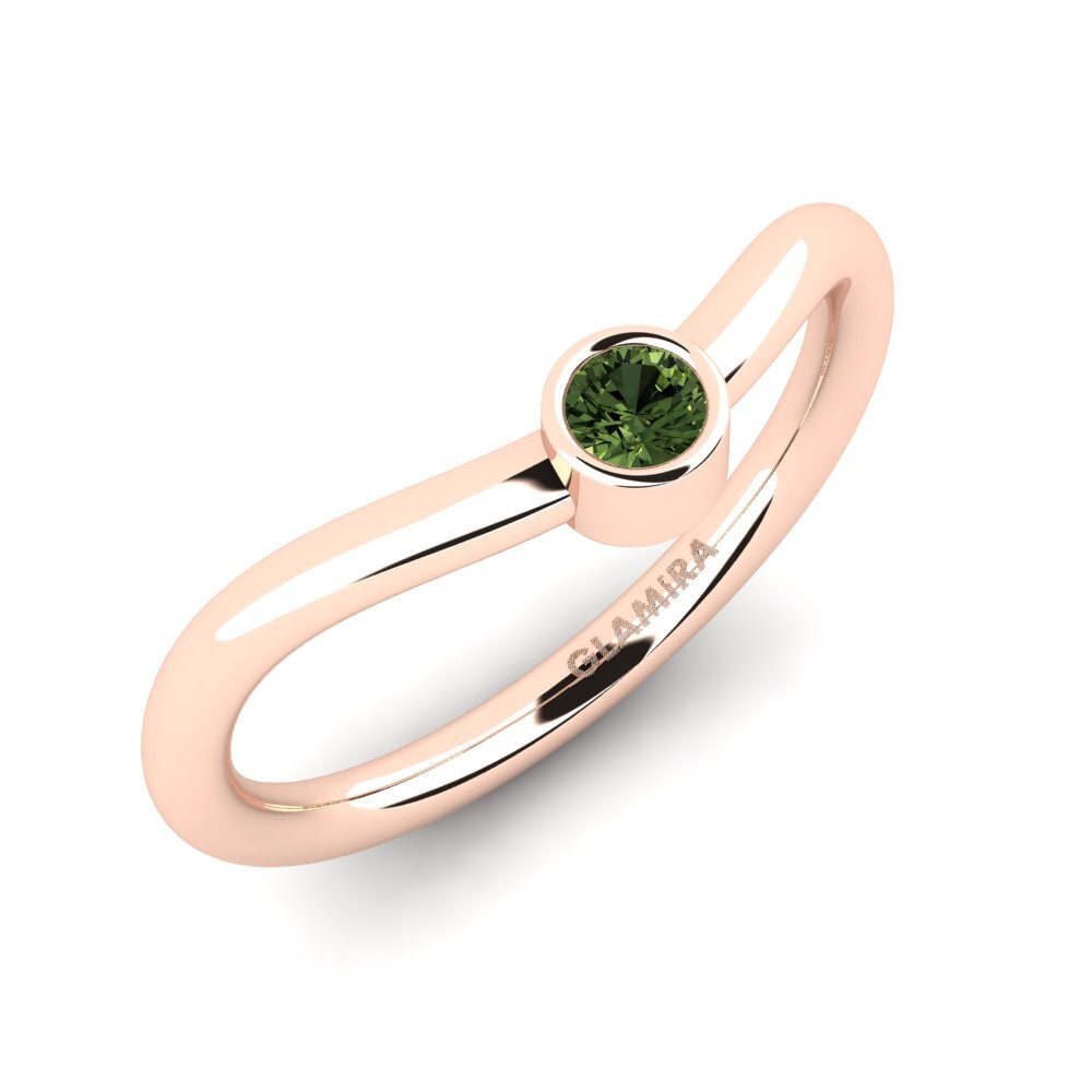 Or rose 14k Saphir vert Anneau empilable Hwal - B