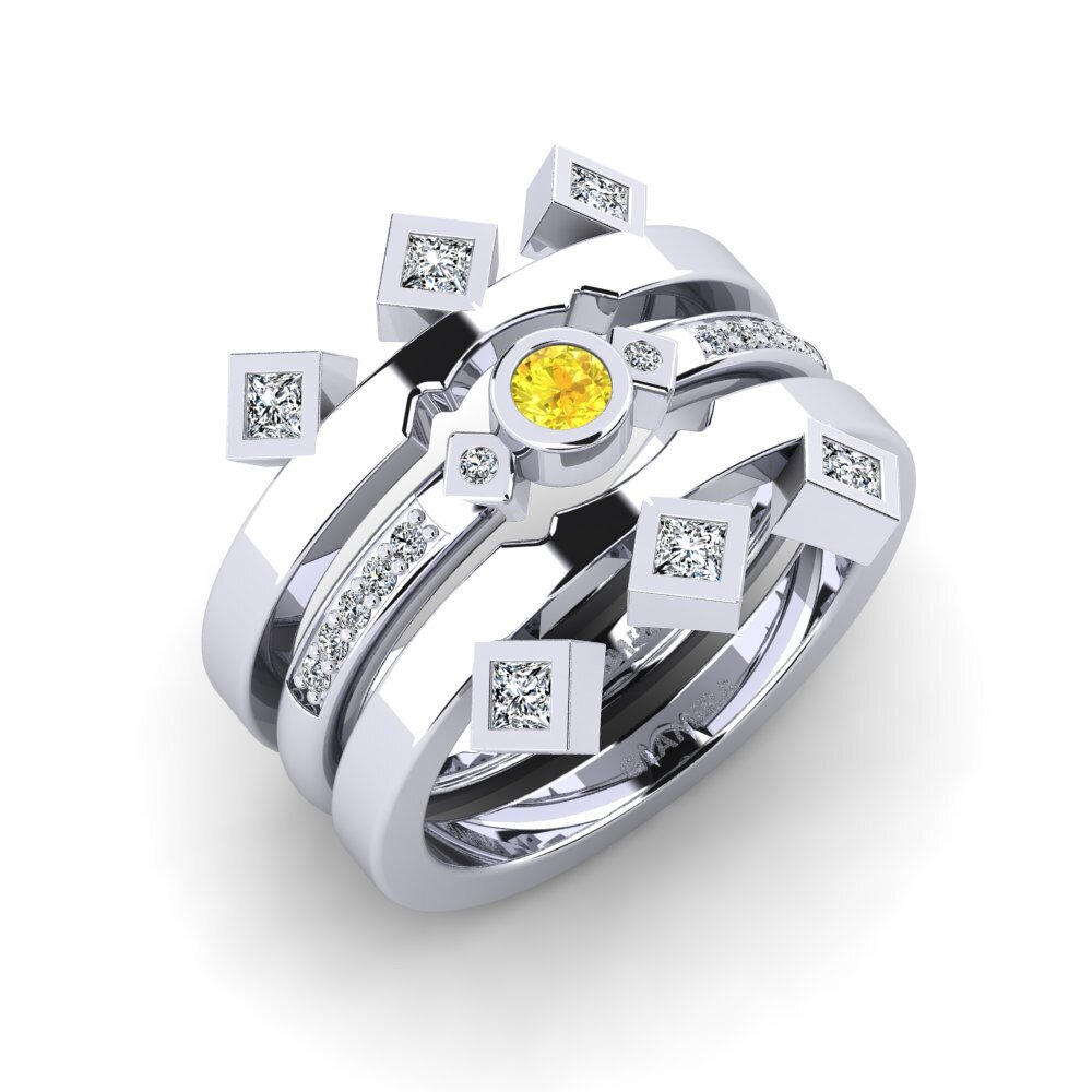 950 Platinum Yellow Sapphire Stackable Ring Orrica - Set