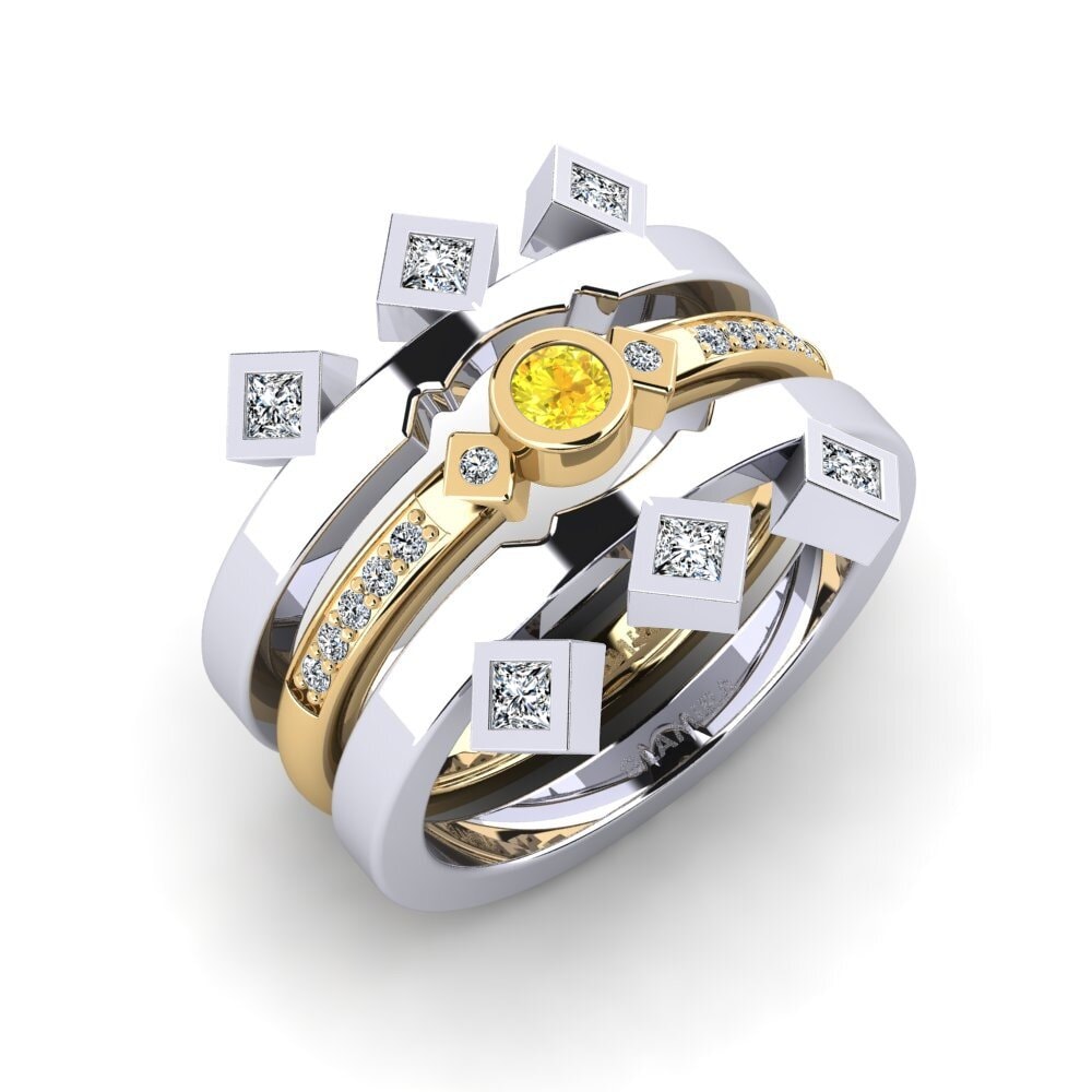 14ct White / Yellow Gold Yellow Sapphire Stackable Ring Orrica - Set