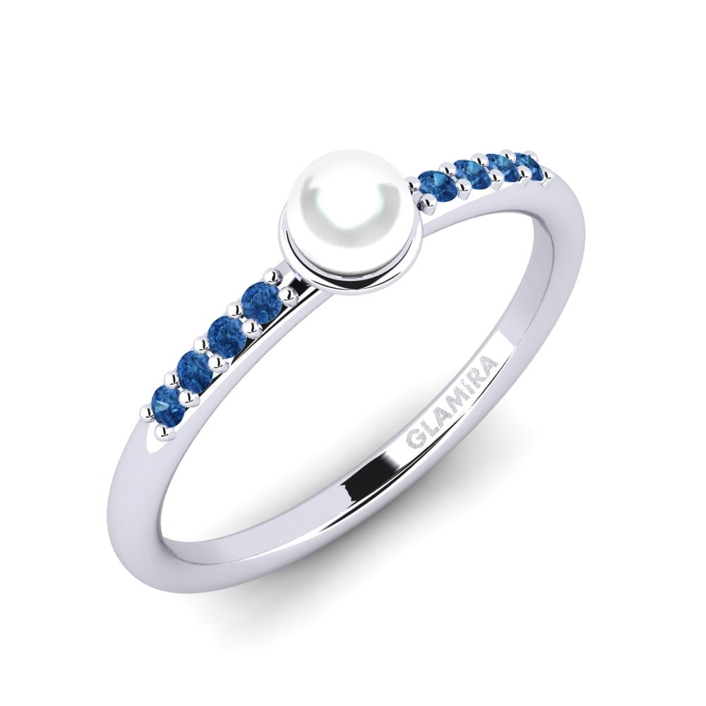 950 Palladium Dark Blue Zirconia Stackable Ring Wlang - B