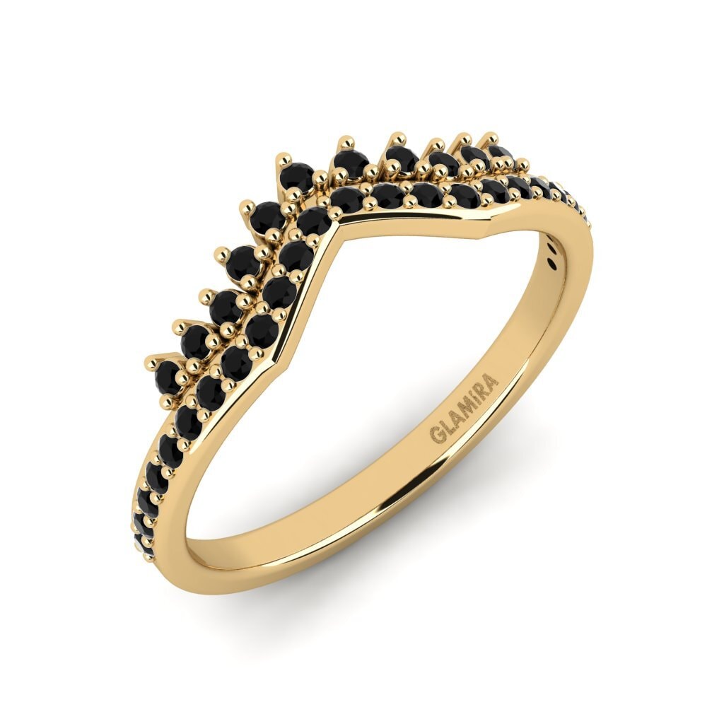 Or Jaune 14k Diamant Noir Anneau empilable Wynari - C