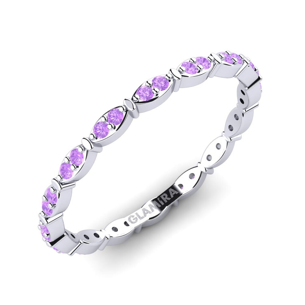 9ct White Gold Amethyst Stackable Ring Zosmas - A