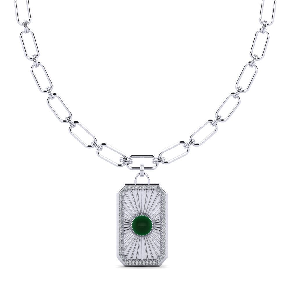 Plata 925 Esmeralda Cabujón Collar de clip Bourquin