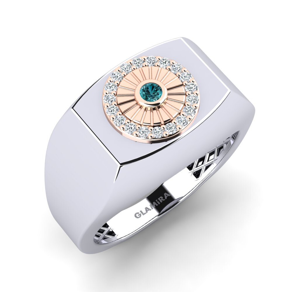 14ct White & Rose Gold Blue Diamond Men's Pinky Ring Cwealf