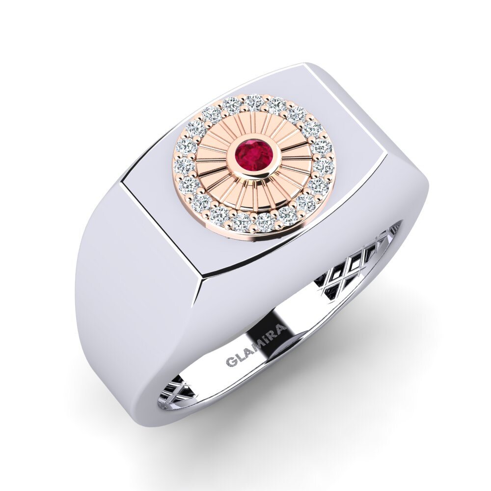 14ct White & Rose Gold Ruby Men's Pinky Ring Cwealf