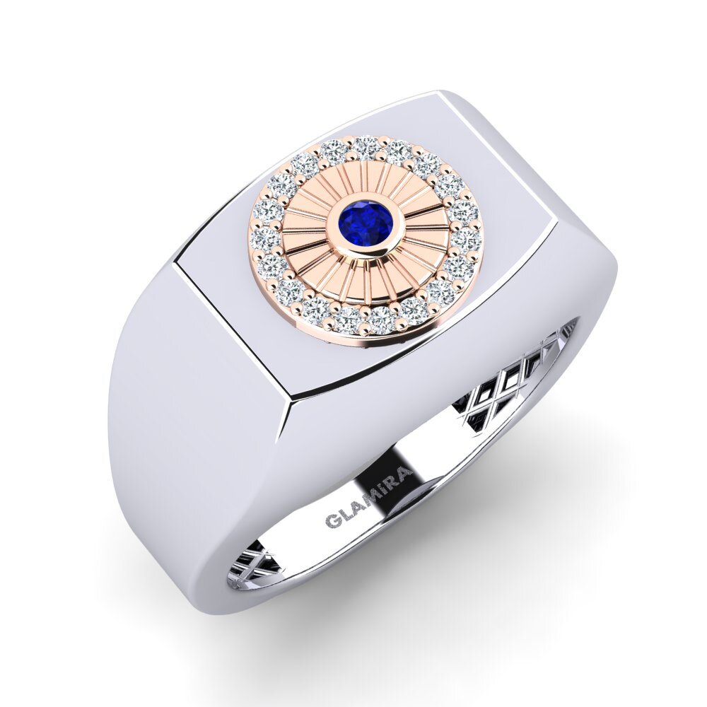 14ct White & Rose Gold Sapphire Men's Pinky Ring Cwealf