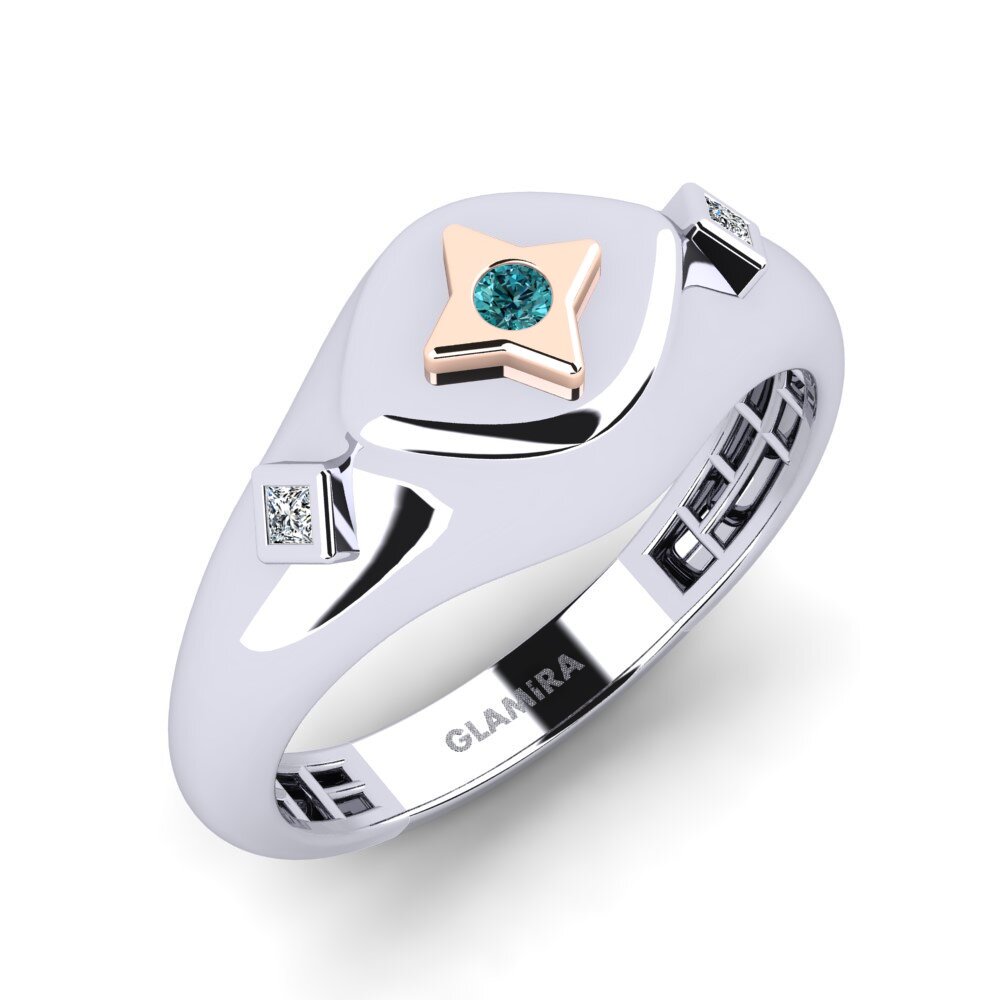 14ct White & Rose Gold Blue Diamond Men's Pinky Ring Ejecua