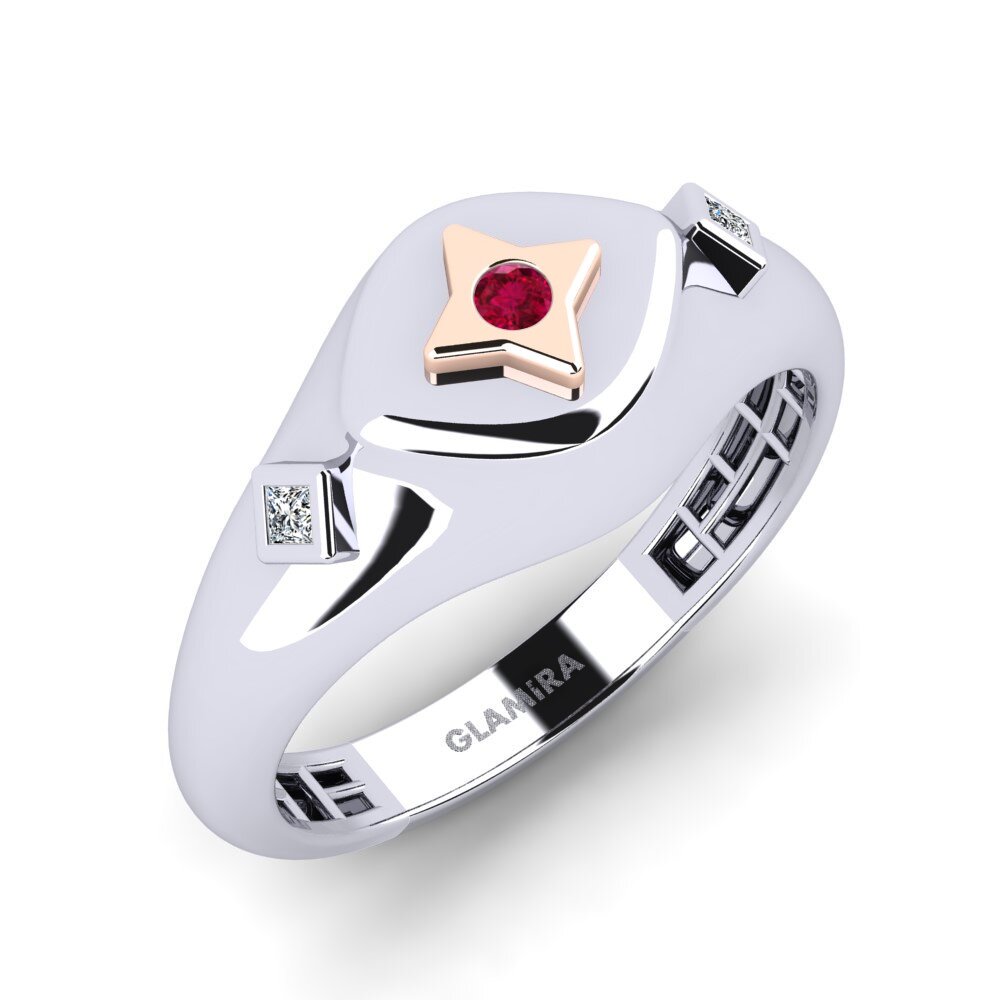 14ct White & Rose Gold Ruby Men's Pinky Ring Ejecua