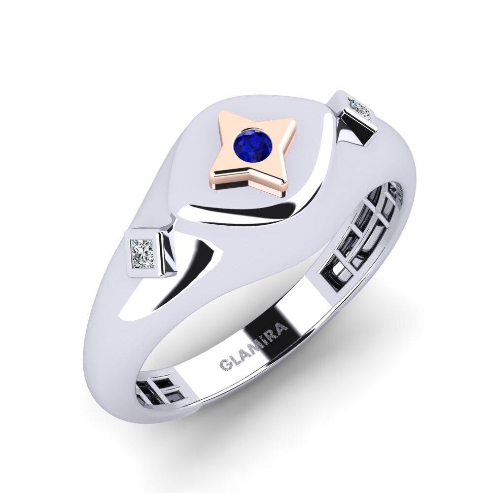 14ct White & Rose Gold Sapphire Men's Pinky Ring Ejecua