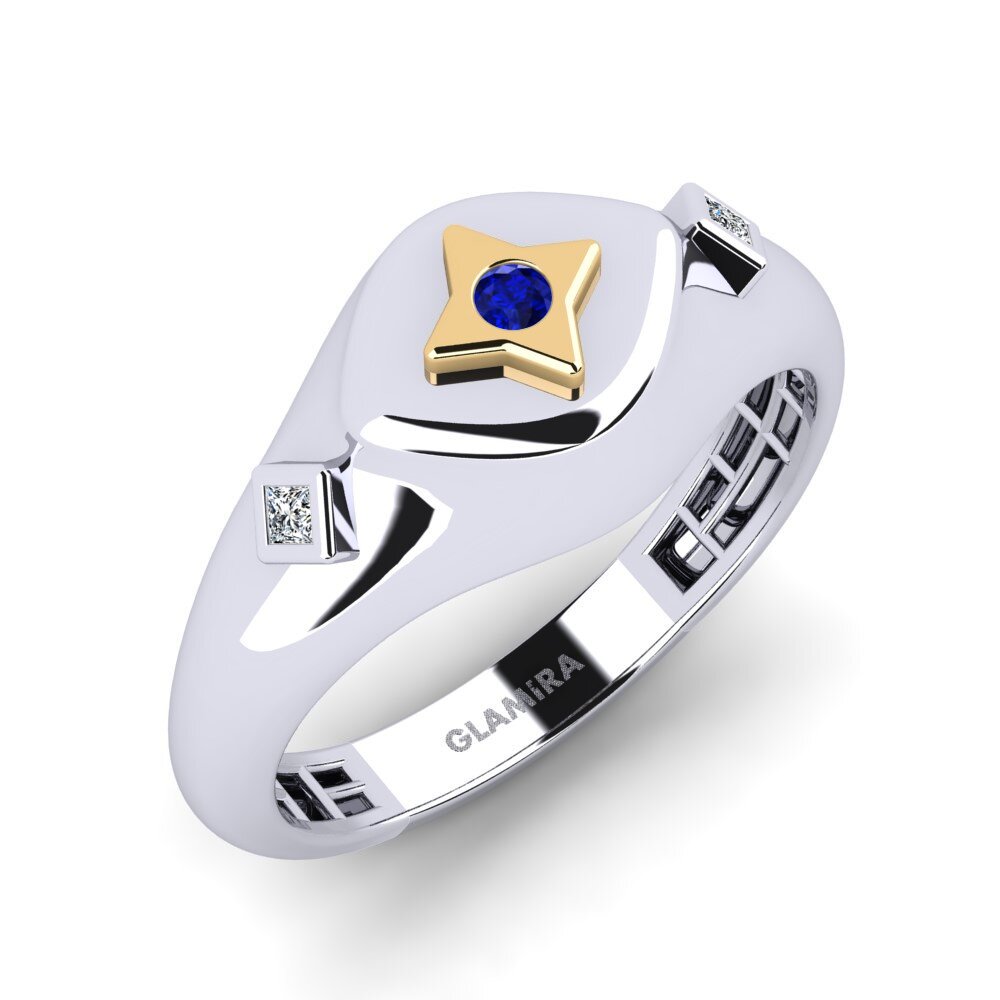 14ct White & Yellow Gold Sapphire Men's Pinky Ring Ejecua