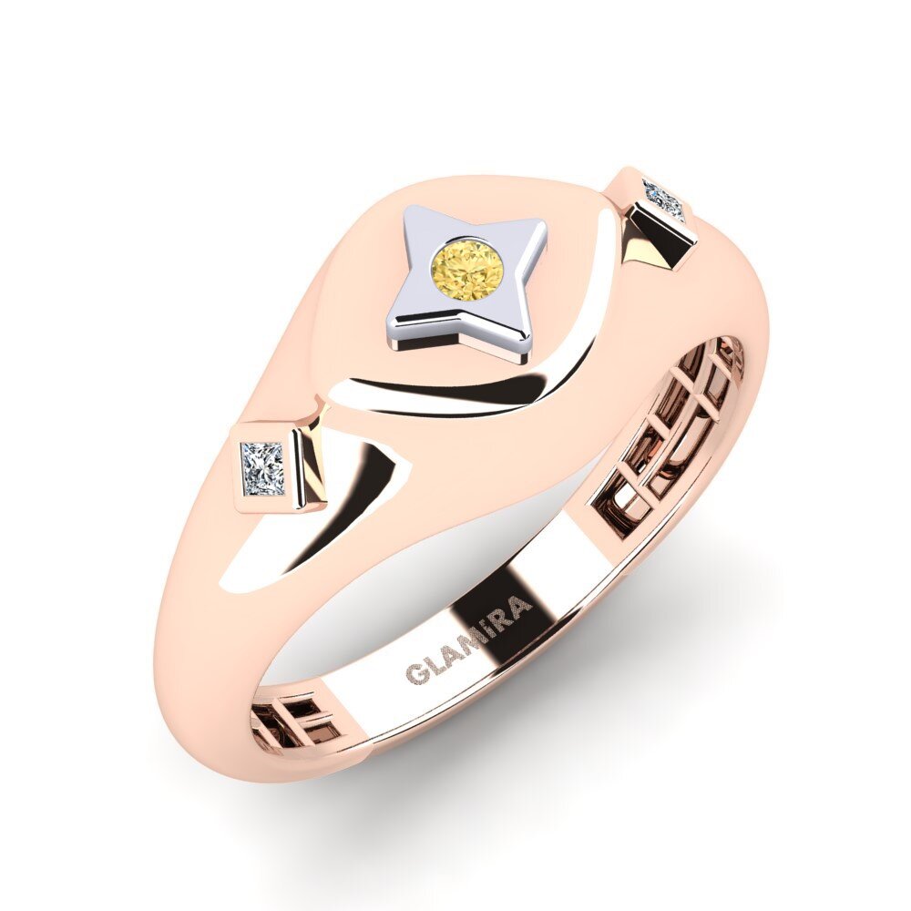 14ct Rose & White Gold Yellow Diamond Men's Pinky Ring Ejecua
