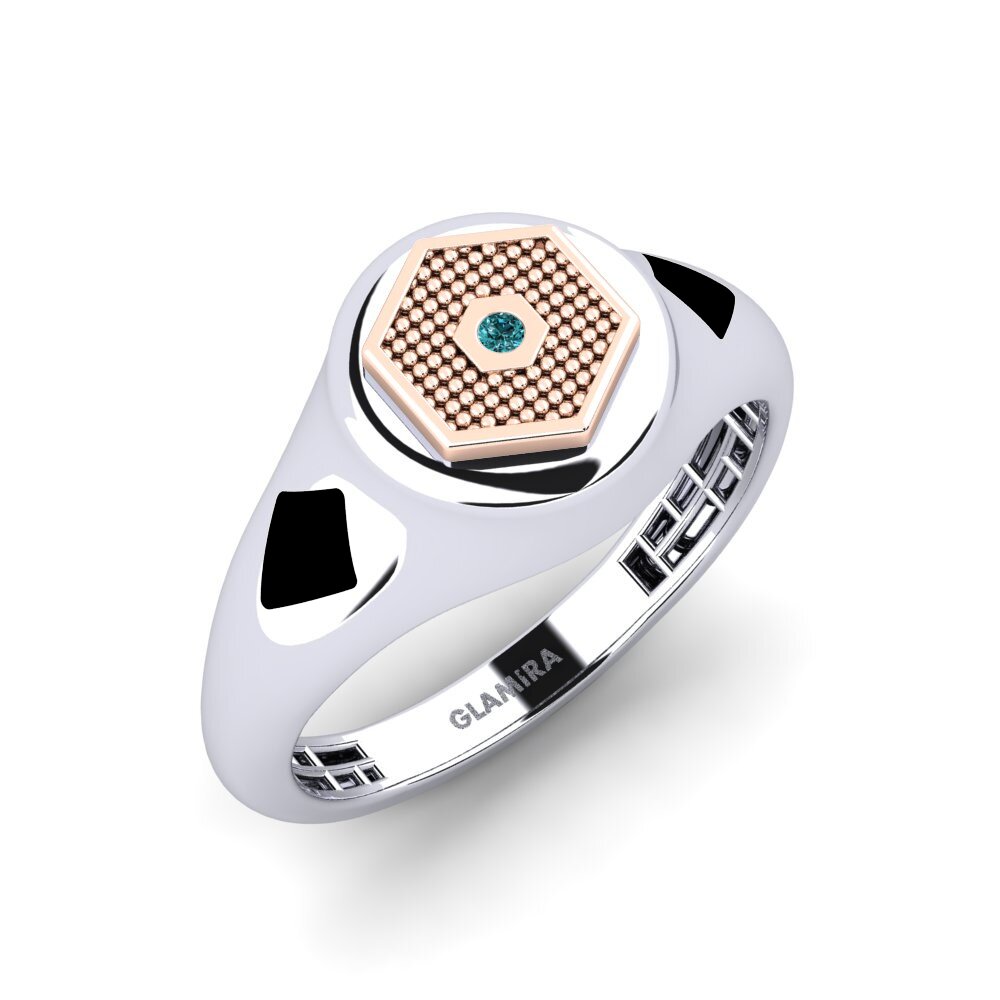 14ct White & Rose Gold Blue Diamond Men's Pinky Ring Hativida