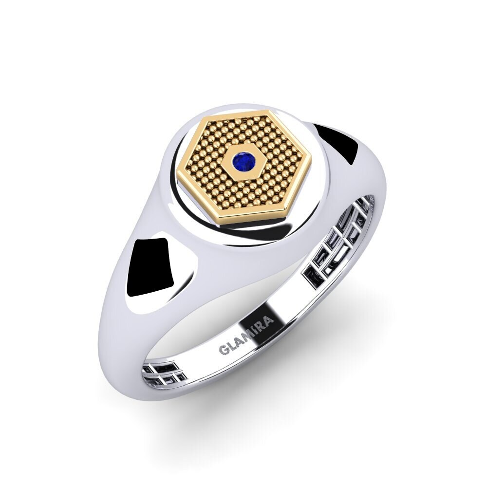 14ct White & Yellow Gold Sapphire Men's Pinky Ring Hativida