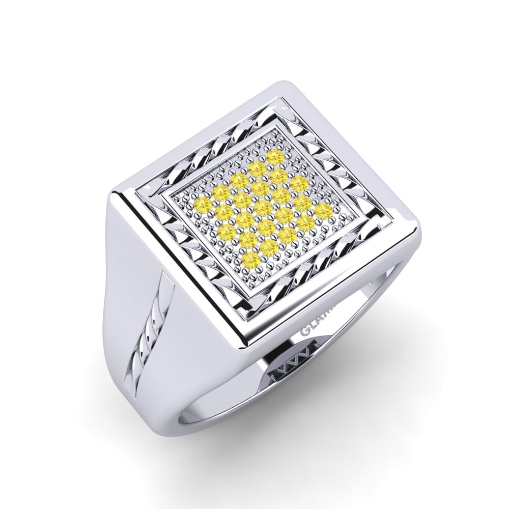 Zafiro amarillo Anillo de dedo meñique para hombre Sindgi