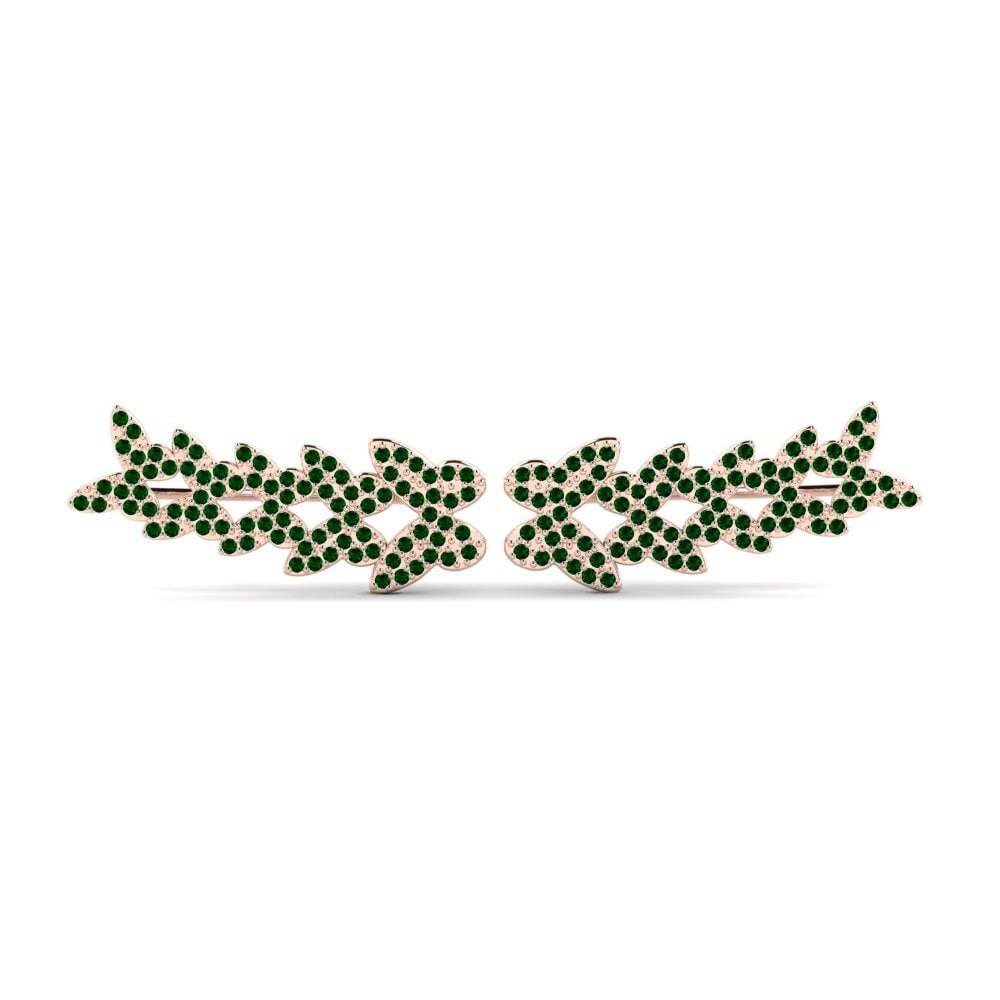 Pendientes 14k Oro Rosa Circonita Verde Trepadores