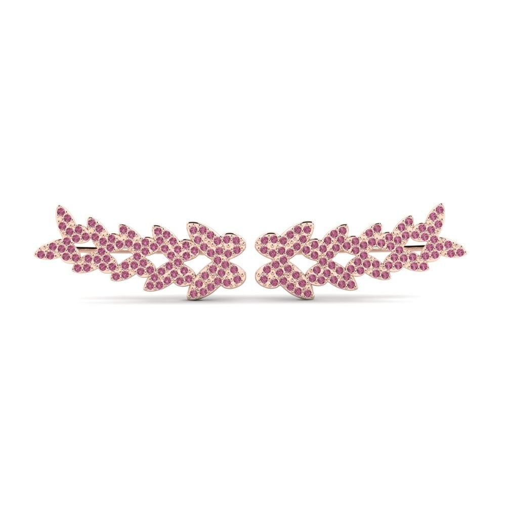 Pendientes 14k Oro Rosa Granate Rhodolite Climber