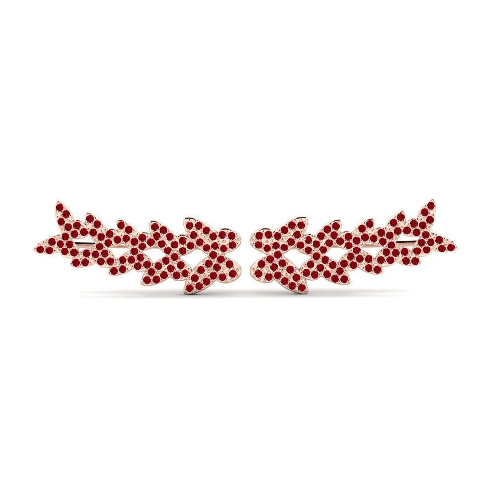 Pendientes 14k Oro Rosa Circonita Roja Climber