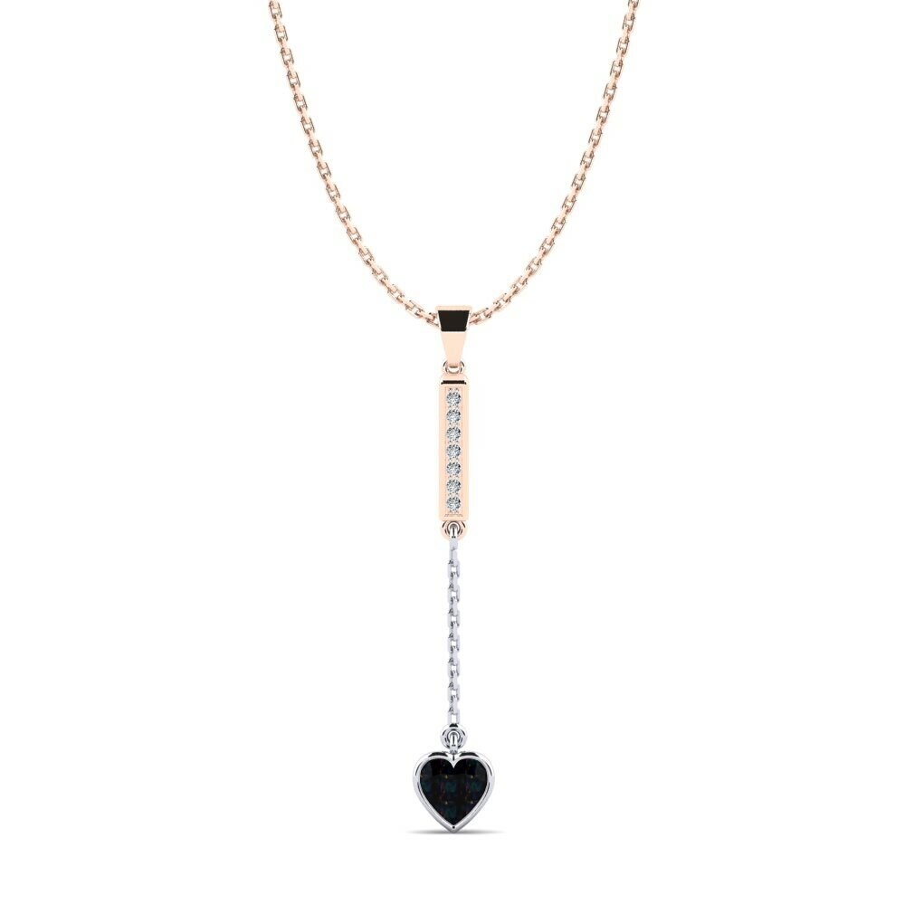 Dây chuyền Vàng Trắng-Đỏ 9K Đá Opal Đen Lariat