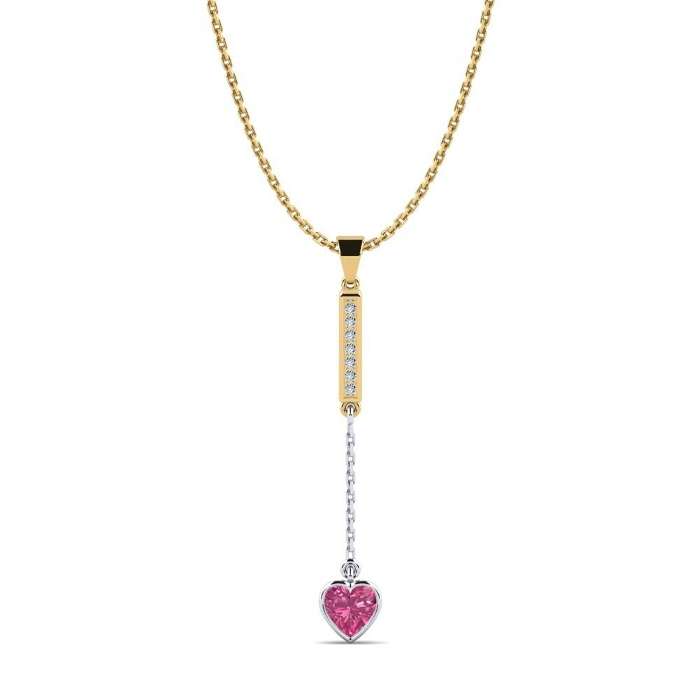 Dây chuyền Vàng-Trắng 9K Đá Tourmaline Hồng / Bích tỷ Lariat