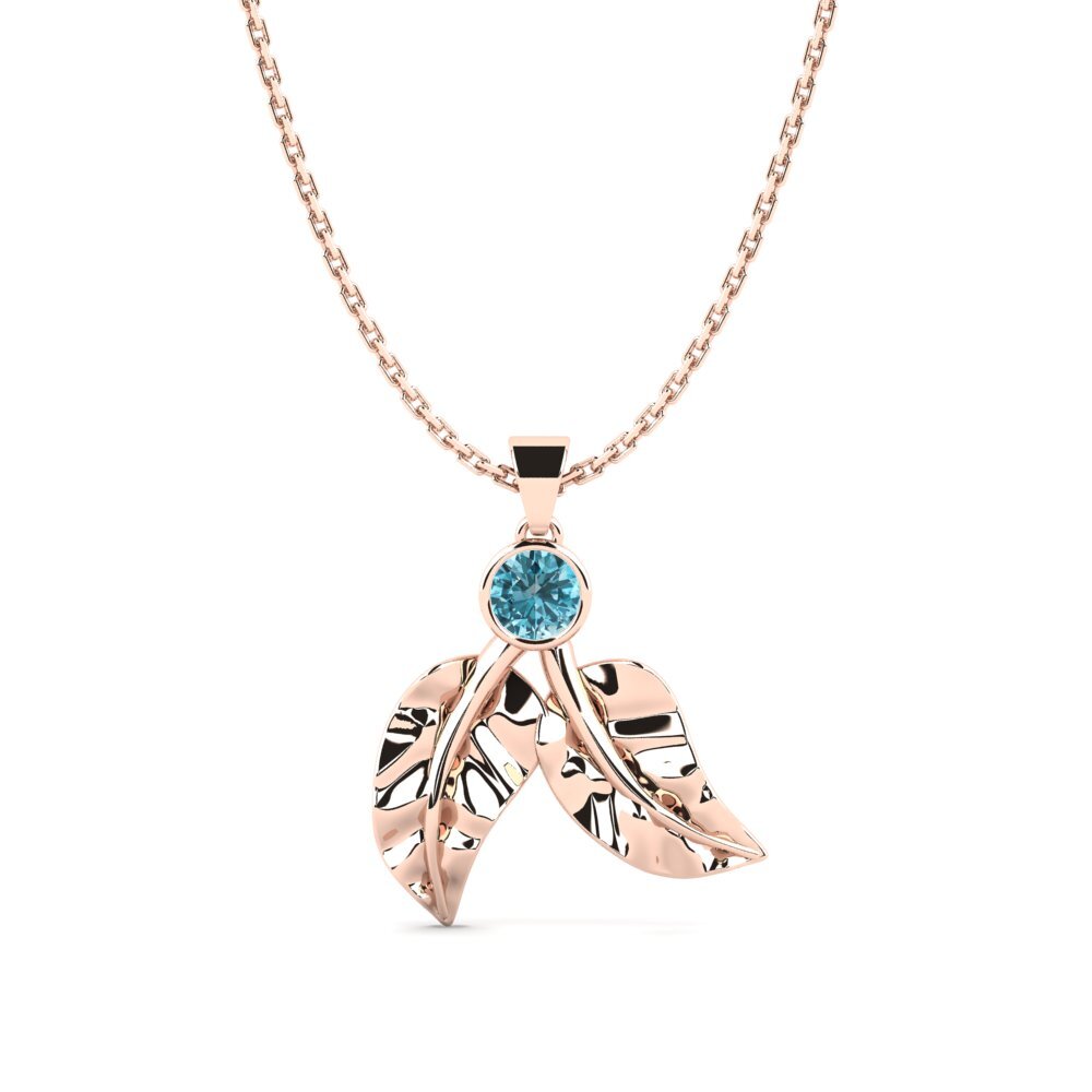 14k Oro Rosa Circón Azul Colgante de Mujer Leafneck