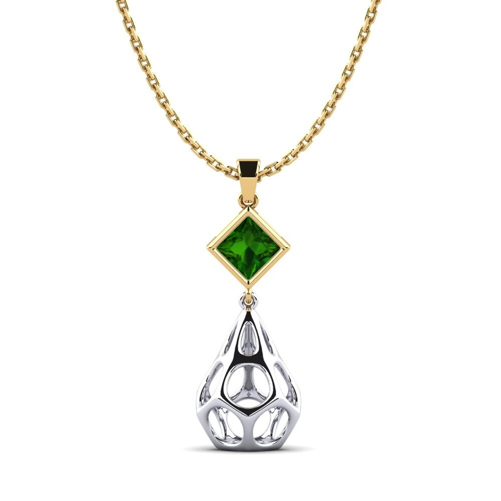 14k Oro Amarillo & Blanco Turmalina verde Colgante de Mujer Tnaludno