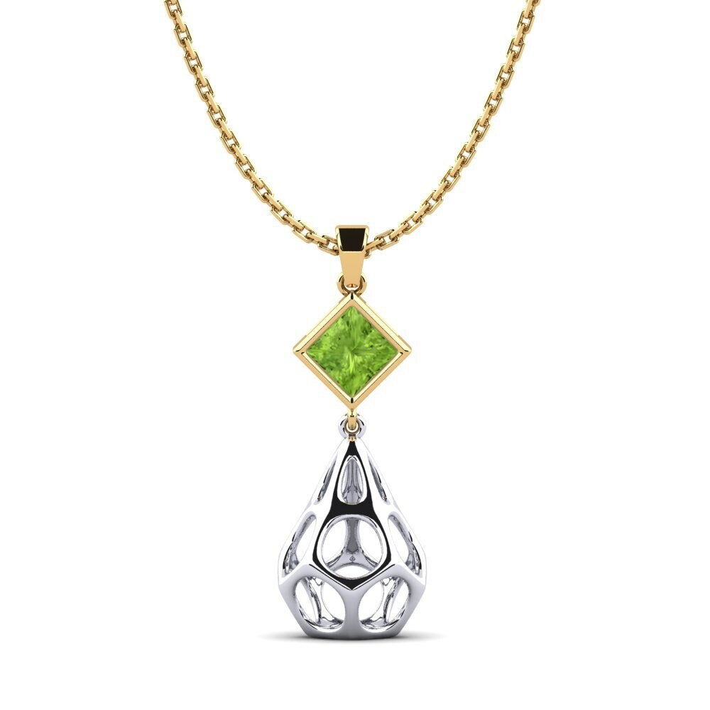 9k Oro Amarillo & Blanco Peridoto Colgante de Mujer Tnaludno