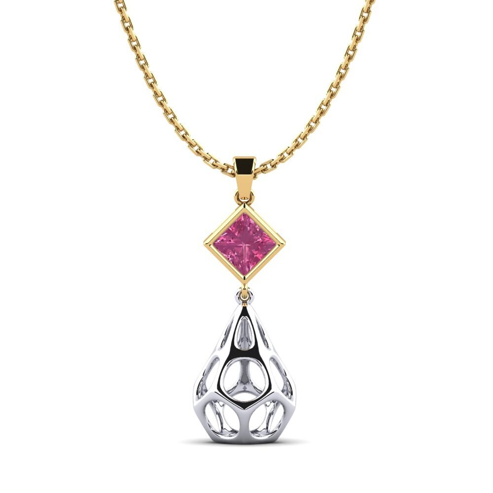 9k Oro Amarillo & Blanco Turmalina rosa Colgante de Mujer Tnaludno