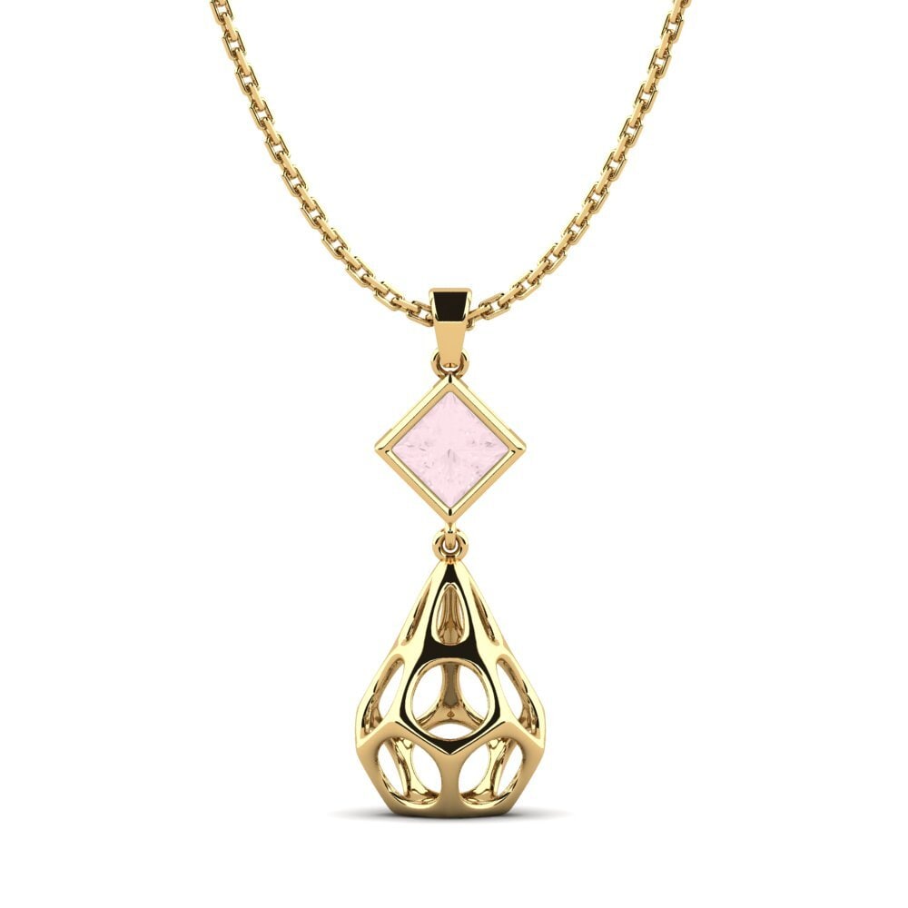 14k Oro Amarillo Cuarzo rosa Colgante de Mujer Tnaludno
