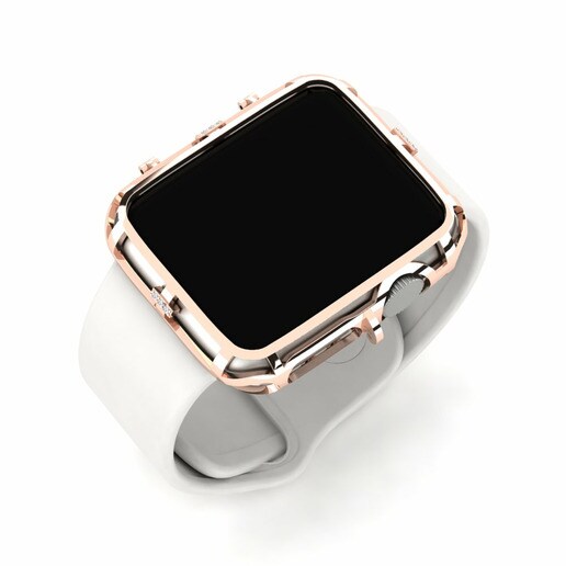 Ốp đồng hồ Apple® Ashleyes Vàng Hồng 375 & Đá Sapphire Trắng